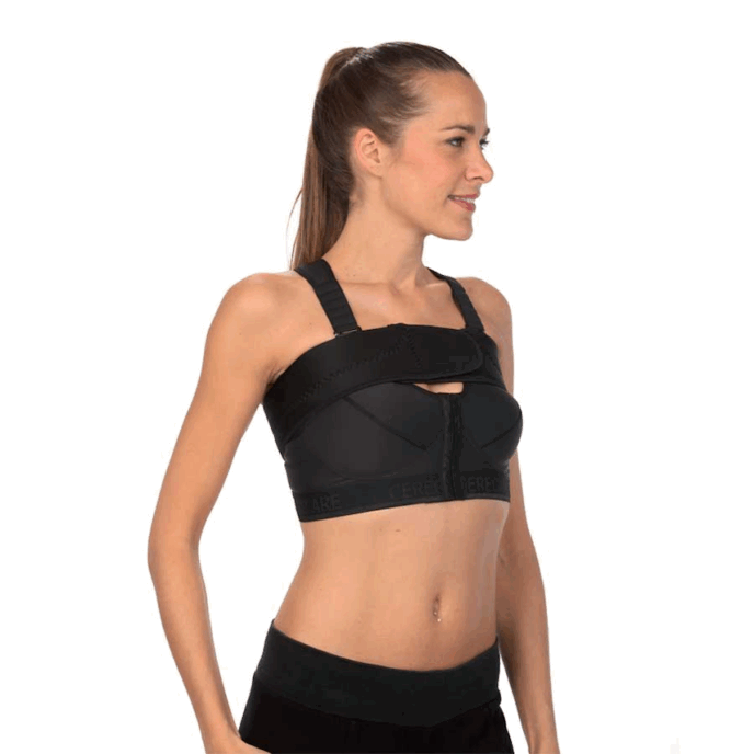 Exemple de soutien-gorge post-opératoire après chirurgie mammaire de la marque Cerederm